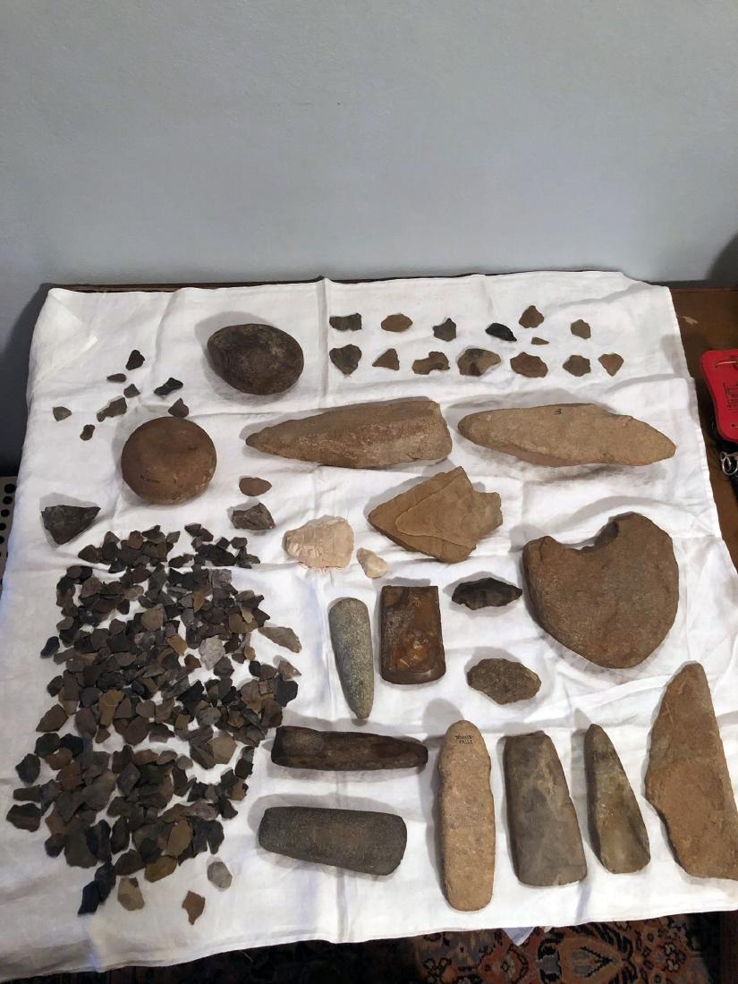 Native American Artifacts: Native American Artifacts including axe heads, tools, spear and arrow heads, points, etc. all found in the Litchfield County, CT area including Torrington and Tunxis Falls. This collection comes from 