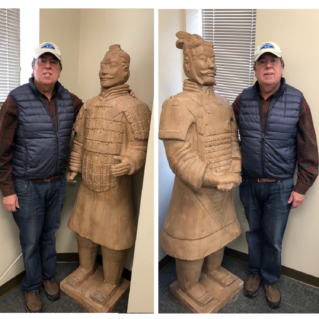 2 Life Size Terracotta Warrior Statue: 2 Life Size Terra cotta warrior statue replicas of the original figures dating back over 2000 years. Unearthed accidentally by a farmer in 1974, over 8,000 of these terra cotta warriors were created t