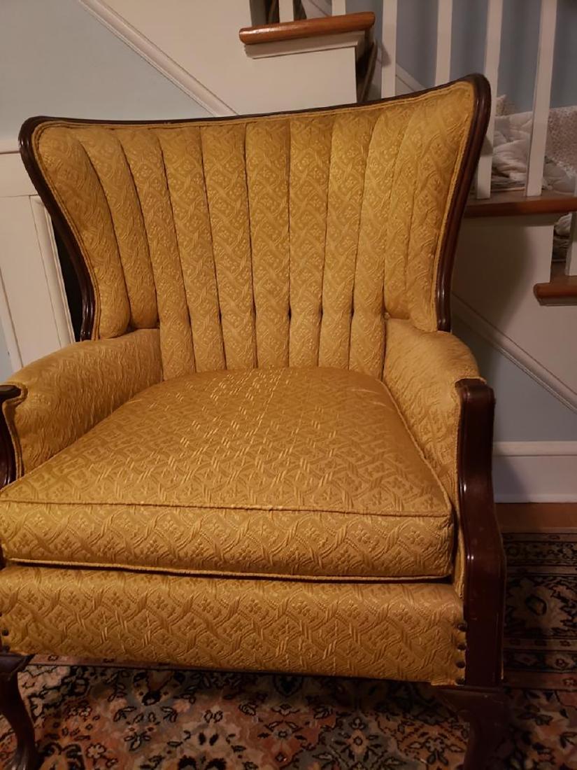 Vintage Wingback Chair: Vintage wingback chair, very nice upholstery. From the Wadhams estate.