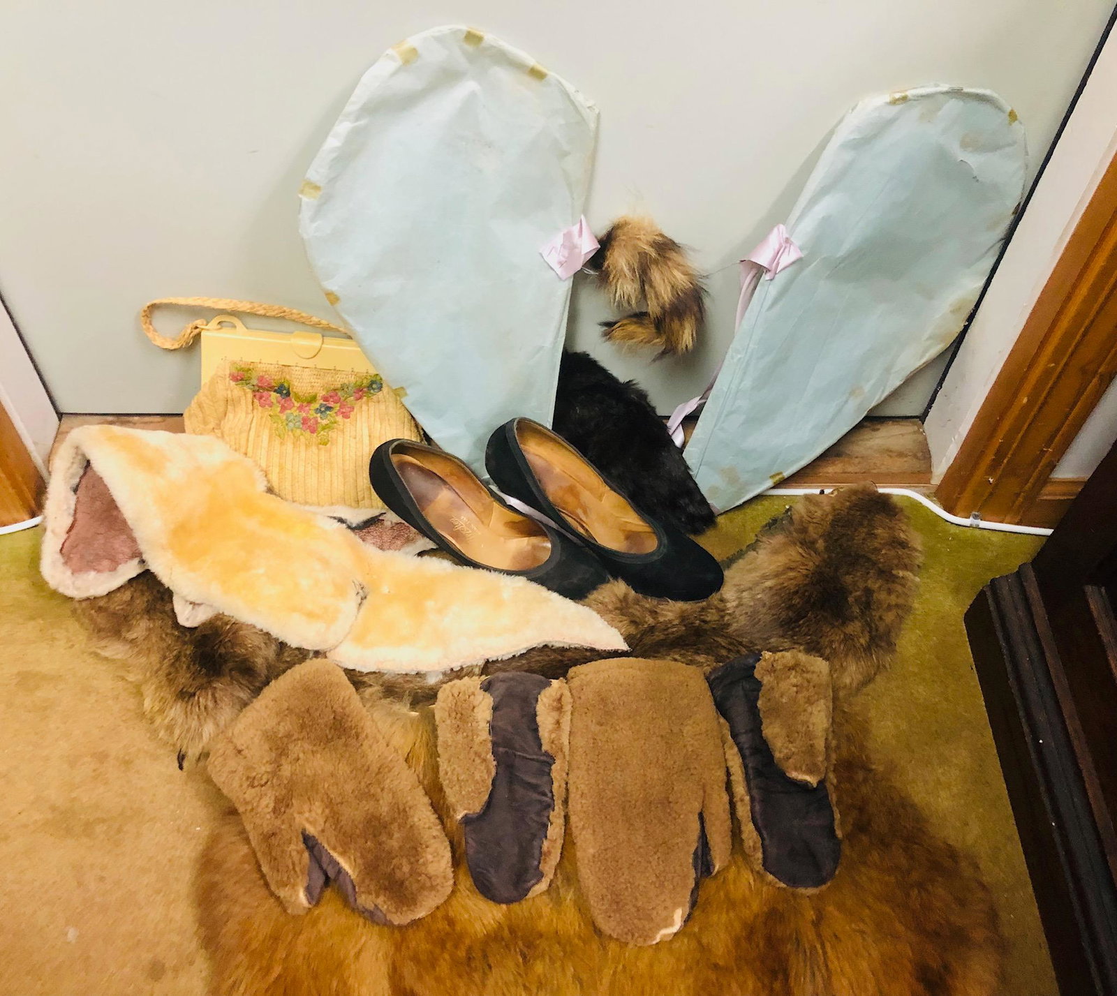 Vintage Estate Furs: Vintage estate furs, fur gloves, vintage shoes, ladies purse, raccoon tail, handmade fairy wings, etc.