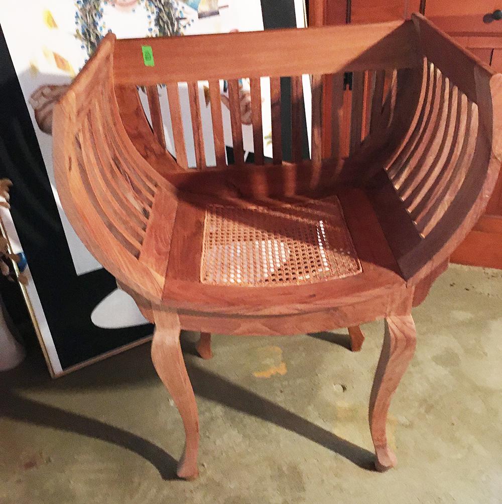 Asian Half Round Barrel Chair: Asian teak half round chair, with caned seat. pd