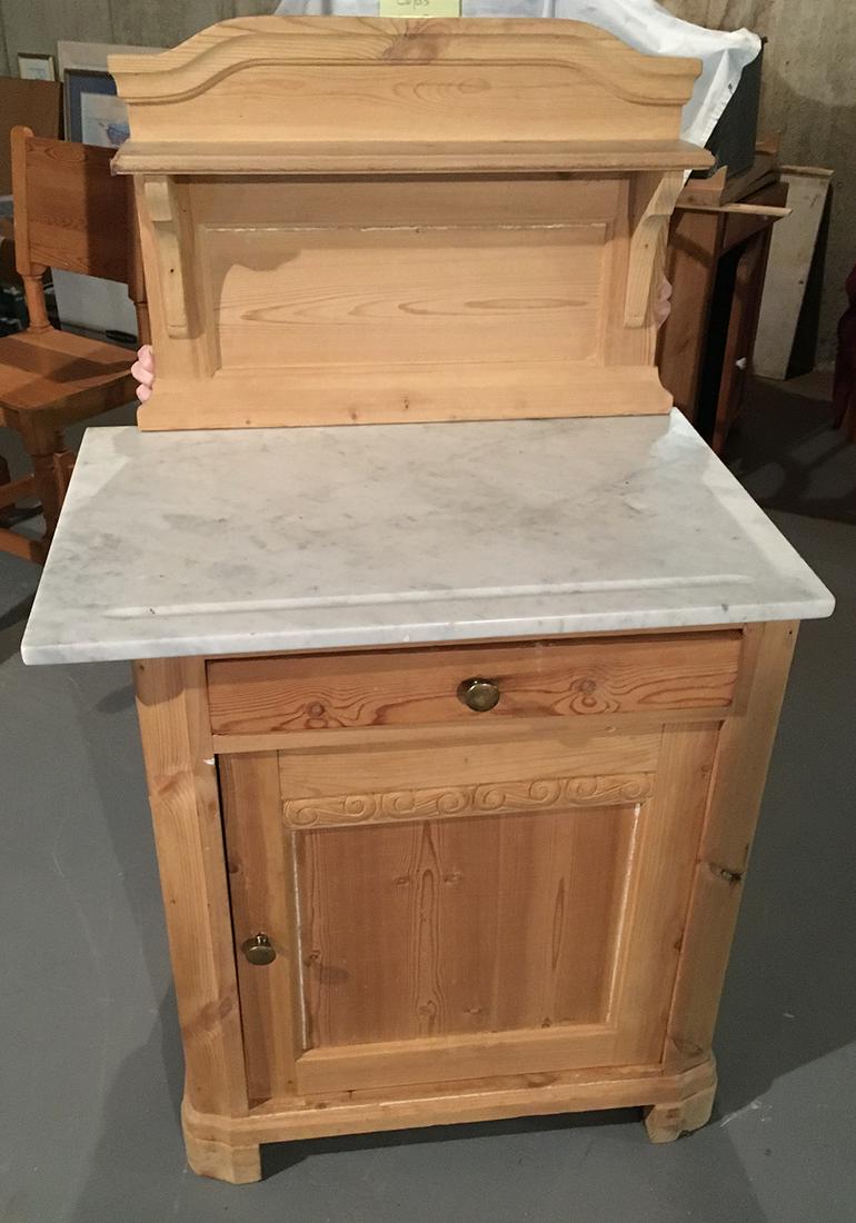 Danish Antique Marble Top Wash Stand: Danish Antique Marble Top Wash Stand / Cabinet, one drawer, one door with back and shelf, measures approx. 27.75 inches x 18.75 inches x 29.75 inches