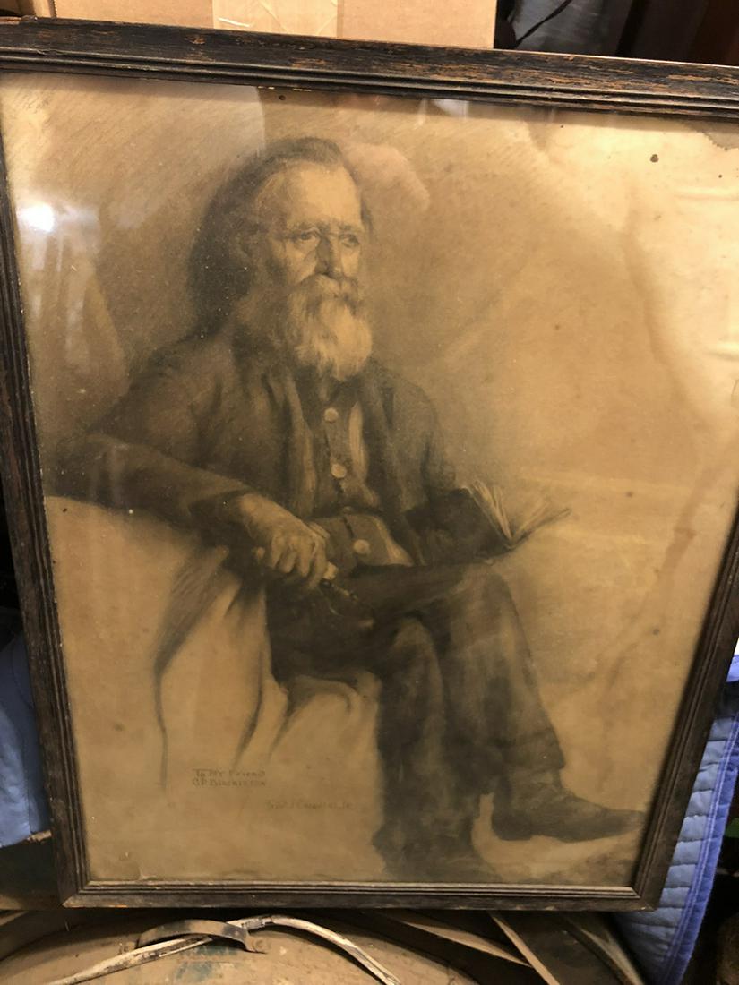 Folk Art Pencil Sketch: Folk Art Personalized, signed and framed pencil sketch, signed: To My Friend C.P. Blackiston, Fred S. Cosauant, Jr.