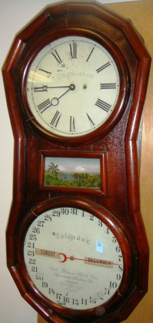 Seth Thomas Clock Co. Regulator Calendar Clock. Ply: Seth Thomas Clock Co. Regulator Calendar Clock. Plymouth Hallow, CT patented Sept 19, 1854 - March 4, 1862.