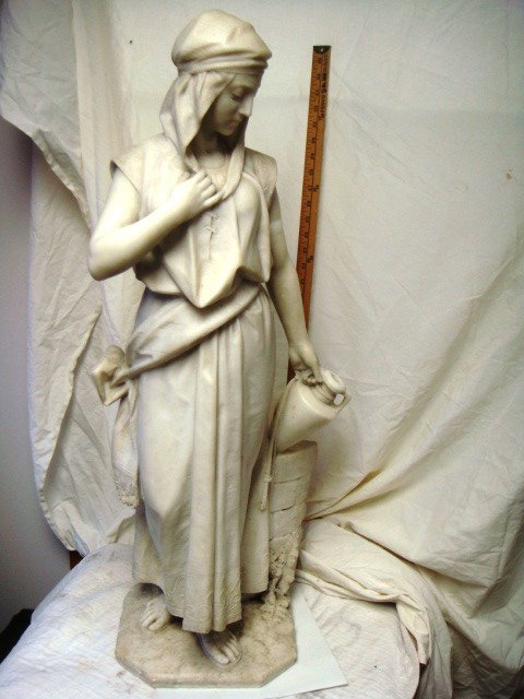 "Rebecca At the Well", Beautiful Marble Statue: "Rebecca At the Well", Beautiful Marble Statue 36 in. tall 11 in wide 10 in. deep signed by F. Vichi, Firenze. Statue has always been inside. Lady that article was received from is 83 years old. Was m