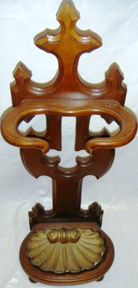 Victorian Walnut Umbrella Stand: Victorian Walnut Umbrella Stand with cast iron drip pan, 38 inches tall, 10 inches deep, 14 inches wide