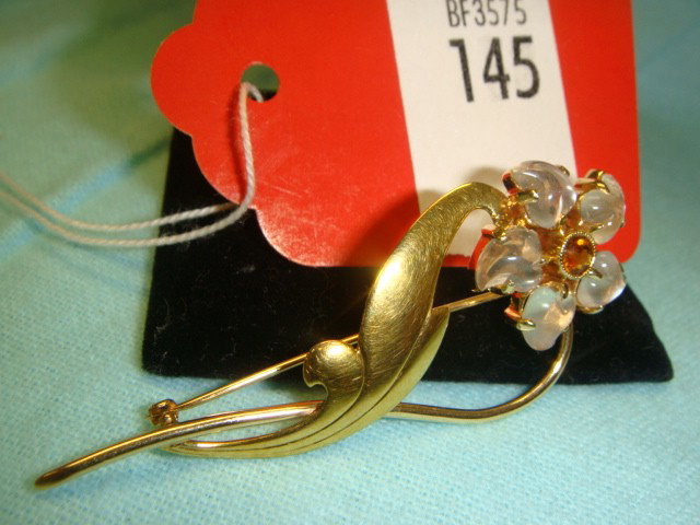 14 K PIN MOONSTONE & CITRINE: TOTAL WEIGHT 4.2 DWT WITH STONES