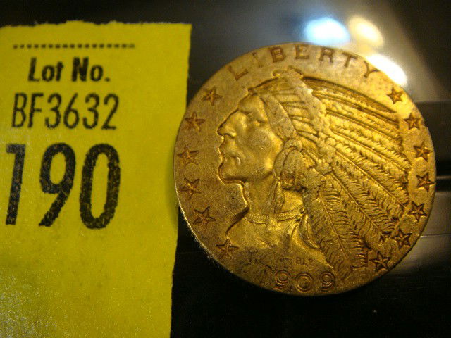 1909 5 Dollar Indian Head Gold Coin: 1909 5 Dollar Indian Head Gold Coin