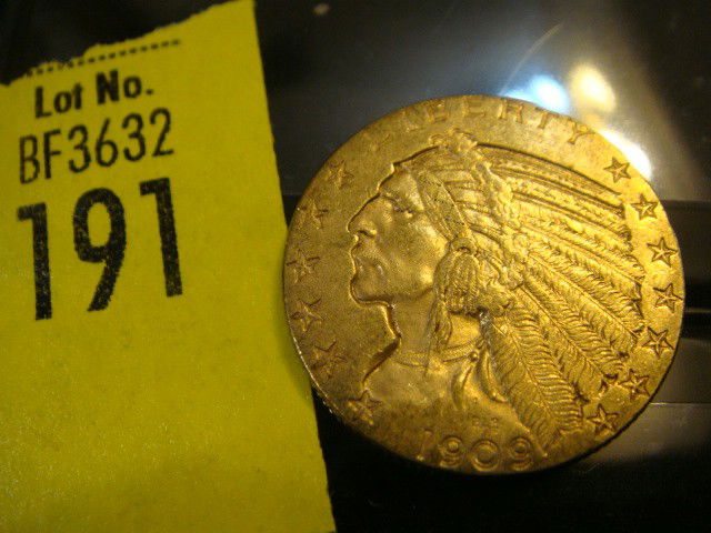 1909 5 Dollar Indian Head Gold Coin: 1909 5 Dollar Indian Head Gold Coin