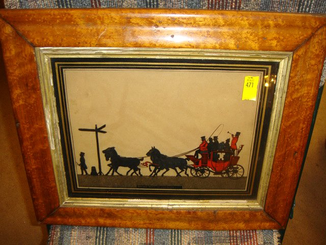 Antique Silhouette called "On the Road to London": Antique Silhouette called "On the Road to London" (in antique Tiger Maple Frame)