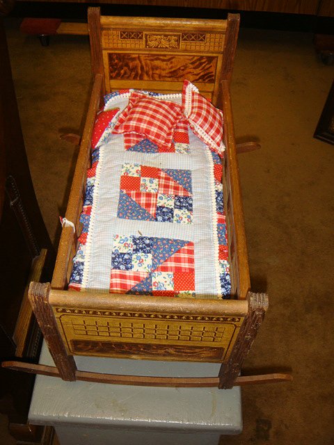 Antique Dolls Cradle: Antique Dolls Cradle with original grained headboard and footboard