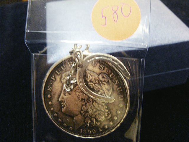 1890 ? Silver Dollar, Silver Case MKG - Made into: 1890 ? Silver Dollar, Silver Case MKG - Made into a Watch Fob or Key Chain