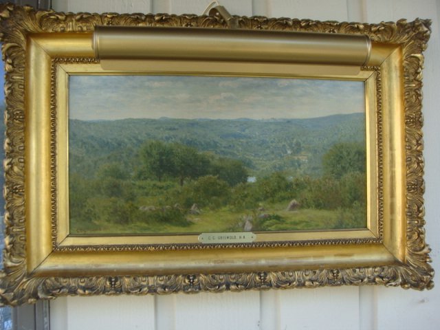 Antique Oil Painting, Casimir Griswold w/ frame by: Antique 19th Century Oil Painting by Casimir Griswold, signed "C.C. Griswold N.A." with plaque on frame. Antique ornate gold gilt frame from George OF "George F. OF. 4 ClintonPlace, One Door West of B