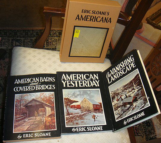 Eric Sloane's "Americana" 3 Part Book Set: American Barns, Covered Bridges, and Our Vanishing Landscape with original covers, original book binder