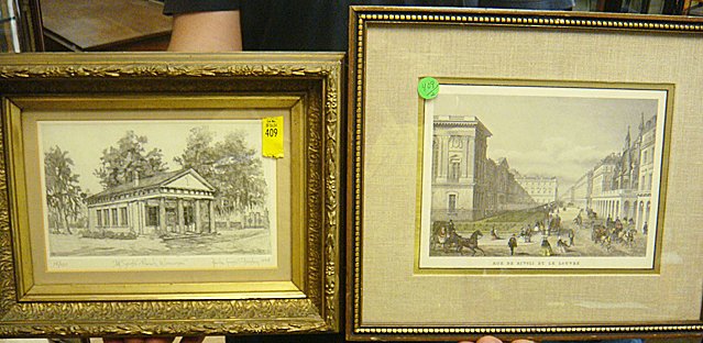 2 Prints From the Estate: 2 Prints From the Estate, "All Saint's Parish, Waccamaw" by Anita Jones Stanton, 1974 Numbered Print 14/100 with ornate gold gilt frame. Measures 10 inches tall x 13 1/2 inches wide. The other print i