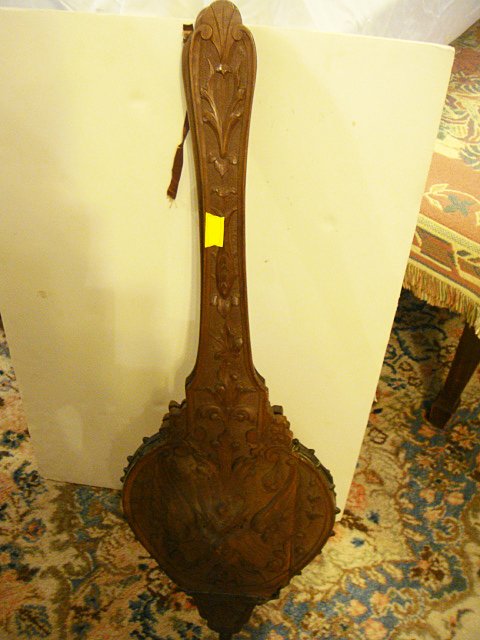 Monumental Walnut Carved w/Full Lion Head Fireplace Bel: Monumental Walnut Carved w/Full Lion Head Fireplace Bellows, attributed by R.j. Horner.