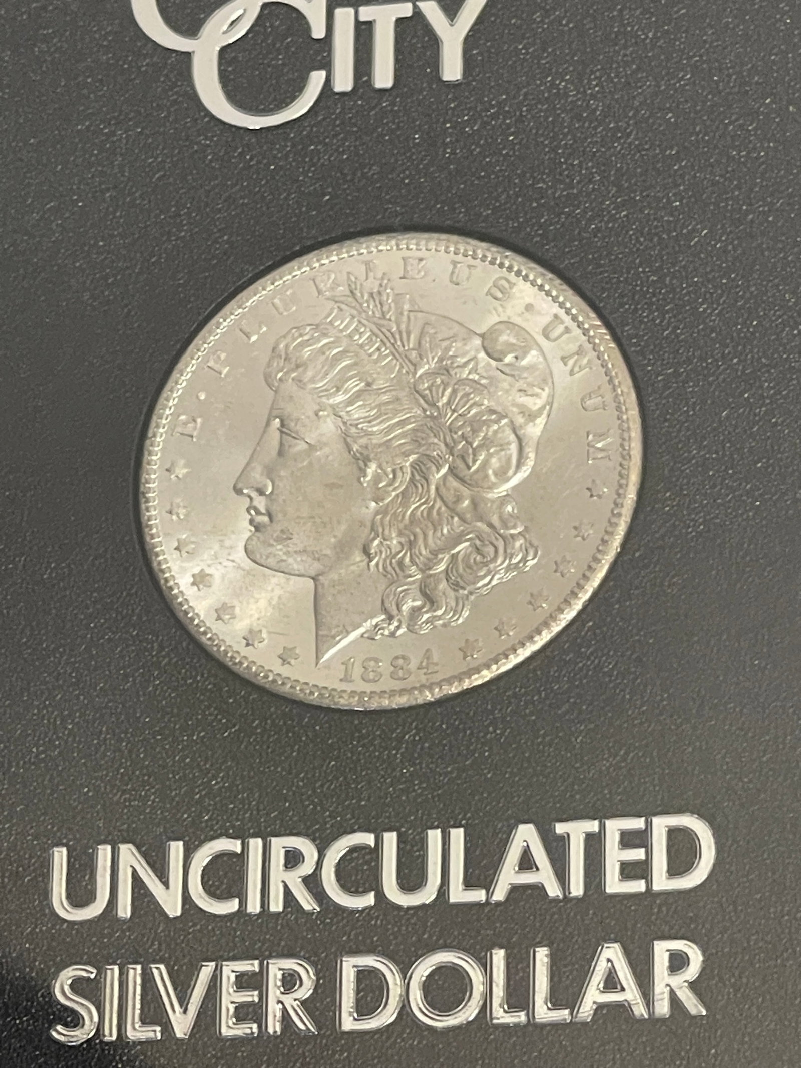 1884 Uncirculated Carson City Morgen Silver Dollar: 1884 Uncirculated Carson City Morgen Silver Dollar, with COA from the General Services Administration.