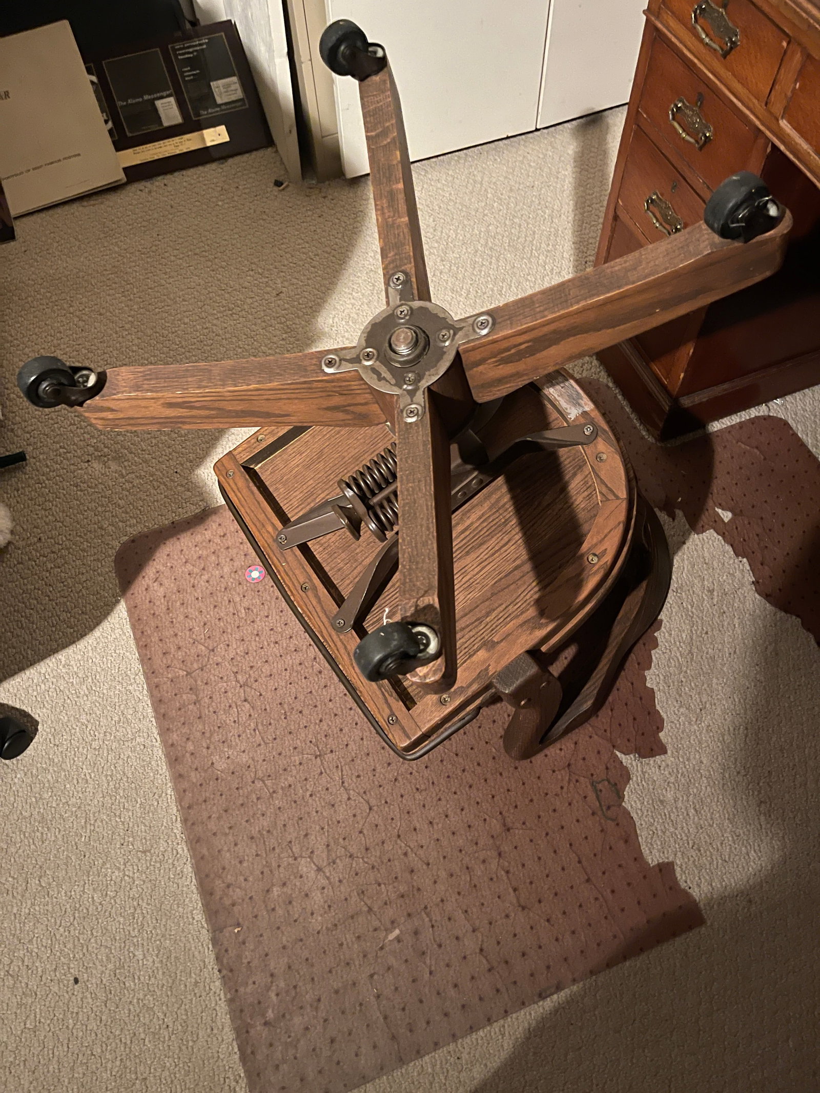 Oak Swivel Chair: Oak Swivel Chair , c. 1940s, wear consistent with age and use. From the Killian Estate in Farmington, CT