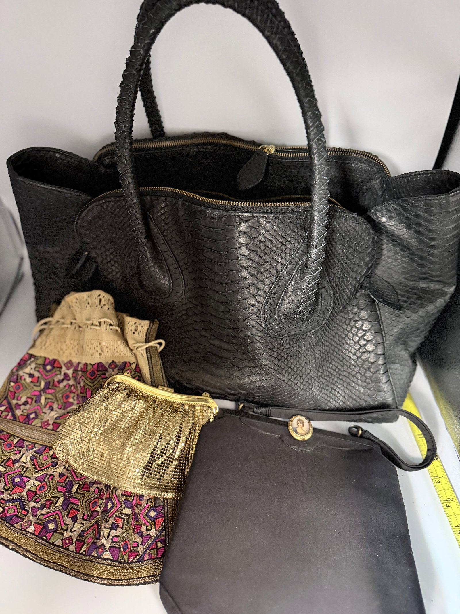 Vintage Handbag lot: This is a collection of vintage handbags including an ostrich bag which was one of the original owners favorites.