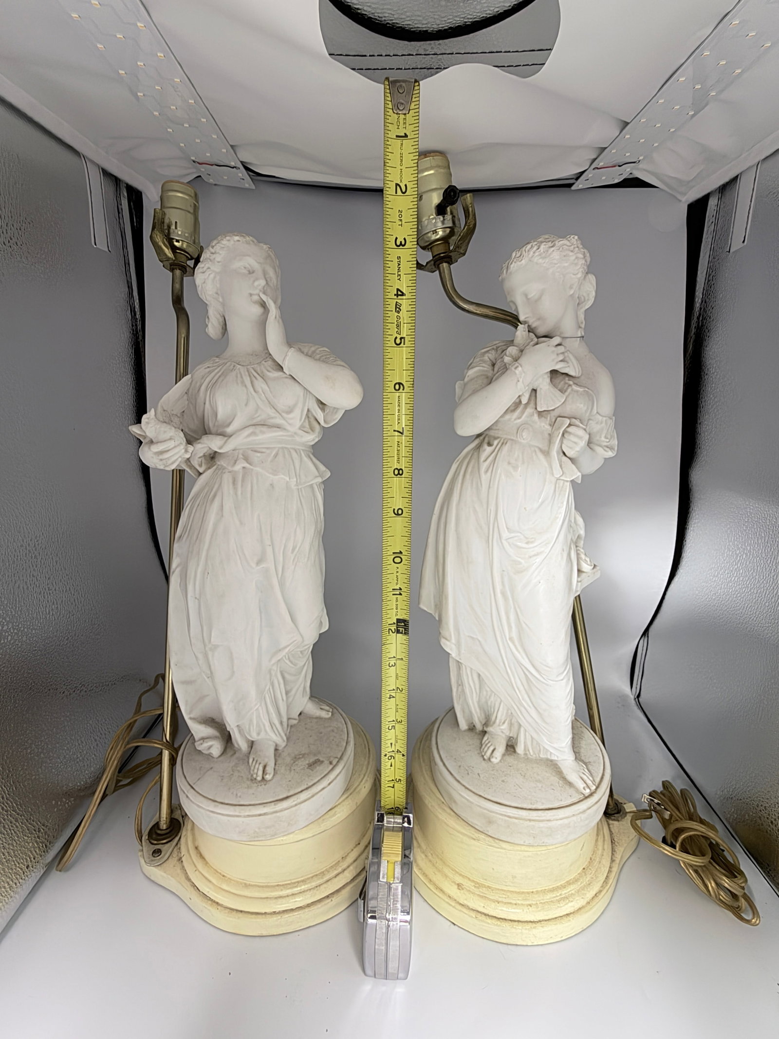 Pair of Parian Porcelain Statues: This is a pair of porcelain statues that have been converted to lamps.