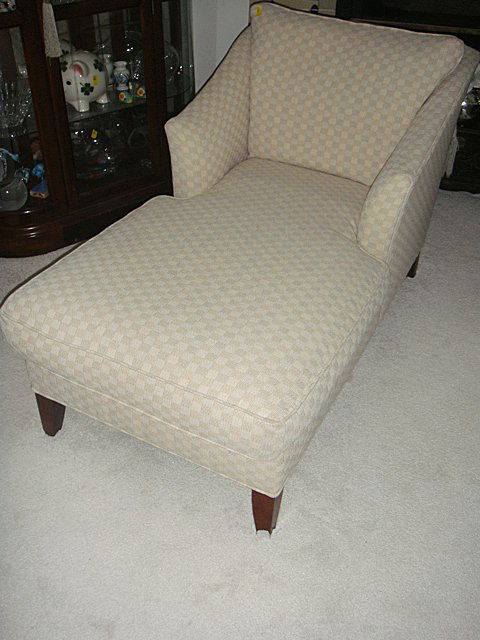 Ethan Allen Chaise Lounge: Ethan Allen Chaise Lounge in like new condition. Originally purchased new for over $900 with fabric guard. Measures approx. 55 inches long x 30 inches wide x 31 inches high. -NY