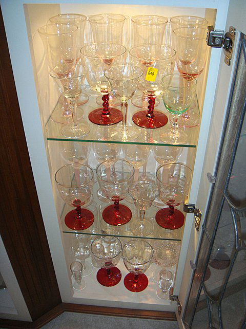 Collection of Estate Stemware: Collection of Estate Stemware including 7 with Ruby red twisted bases and 6 pink color Mikasa Wine Glasses with tulip stems. -NY