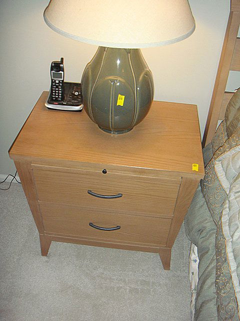 2 Ethan Allen Night Stands: 2 Ethan Allen Matching Night Stands with 2 drawers and pull out writing or serving tray. Measures 26 inches wide by 16 1/2 inches deep x 25 inches tall. -NY