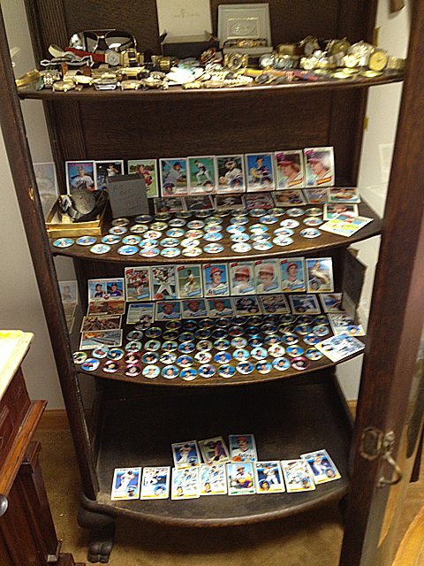 Estate Sports and Watch Collection: Estate Sports and Watch Collection; includes 2 full sets (1987 and 1988) of Topps Chewing Gum tins/bottle tops, baseball card collection, watches, military pins and awards, belt buckles, ladies earrin