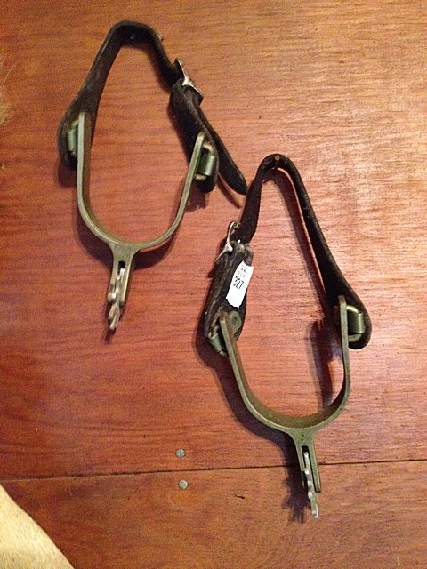 Vintage Spurs with Leather Spur Straps: Vintage Spurs with leather spur straps. Nice vintage spurs with decorative etching.