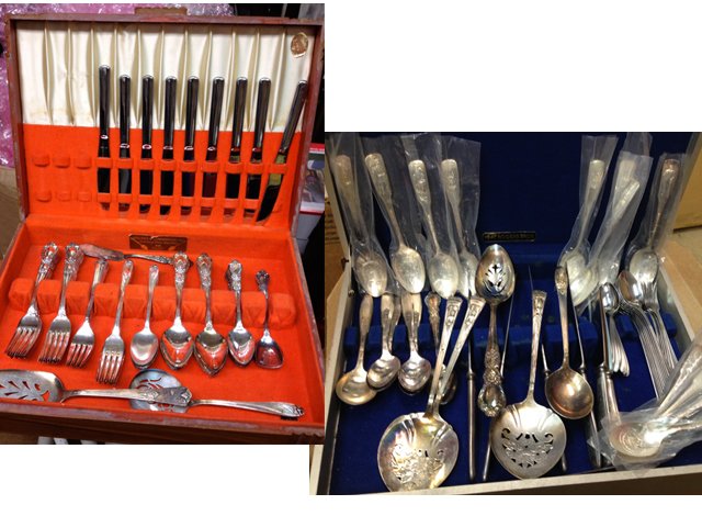 2 Sets of Estate Silver Plate Flatware: 2 Sets of Silver Plate Flatware, "1847 Rogers Bros." and Holmes and Edwards, plus silver plate commemorative spoons some with states and some with famous people (still in plastic wrap).
