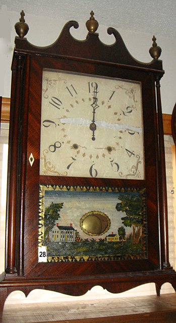 Eli Terry & Son Wooden Works Pillar & Scroll Clock: Eli Terry & Son of Plymouth, CT Wooden Works Pillar & Scroll Clock. In beautiful condition, all the wooden works movements are there. Owners paid over $2,000+ when clock was originally purchased for c