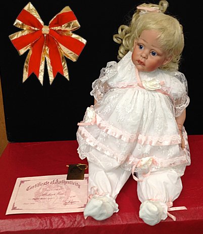 St. Jude Item: Precious Heirloom "Madison Rose" from: To Benefit St. Jude Children's Research Hospital; Precious Heirloom "Madison Roase" from The FayZah Spanos Collection. This doll comes in the original box with Certificate of Authenticity. This doll i