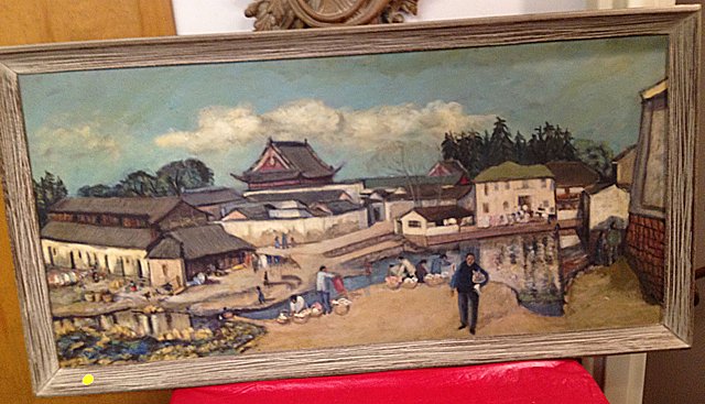 St. Jude Item: Oil Painting on Canvas: To Benefit St. Jude Children's Research Hospital; Oil on canvas painting by Baka Lazslo, professionally framed. Canvas measures approx. 47" wide x 22 1/4" tall (matches painting lot $120). This lot is