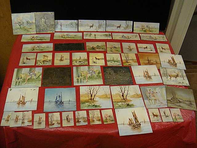 St. Jude Item: Reverse Painted Lamp Samplers: To Benefit St. Jude Children's Research Hospital; Beautiful lot of approx. 50 hand painted samplers for reverse painted lamps. Reportedly came from a man who worked at Handel Lamp Company in Meriden, 