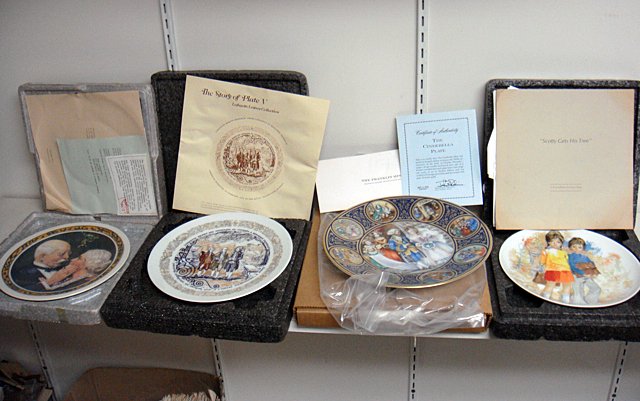 St. Jude Item: 4 Collectors Plates: To Benefit St. Jude Children's Research Hospital; 4 Collector's Plates include The Cinderella Plate, Lafayette Legacy Collection, Norman Rockwell "Christmas", and "Scotty Gets His Tree". These plates 