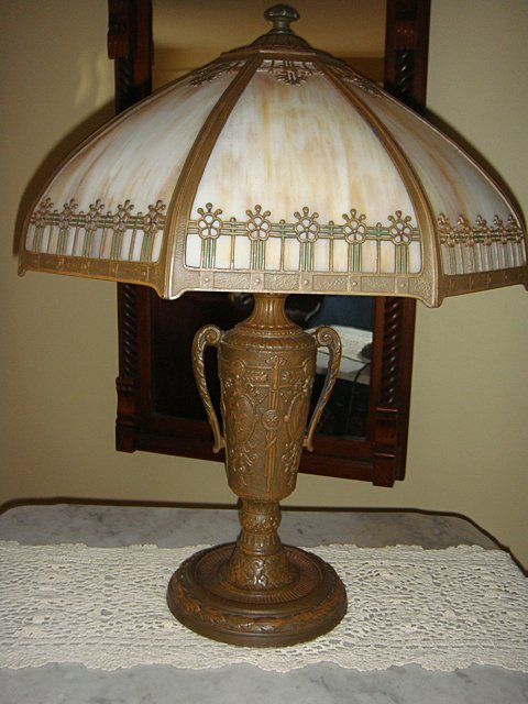 St. Jude Item: Antique Caramel Slag Table Lamp: A portion of the proceeds for this item will go to Benefit St. Jude Children's Research Hospital; Gorgeous antique caramel slag glass table lamp in all original finish, all in working condition, all o