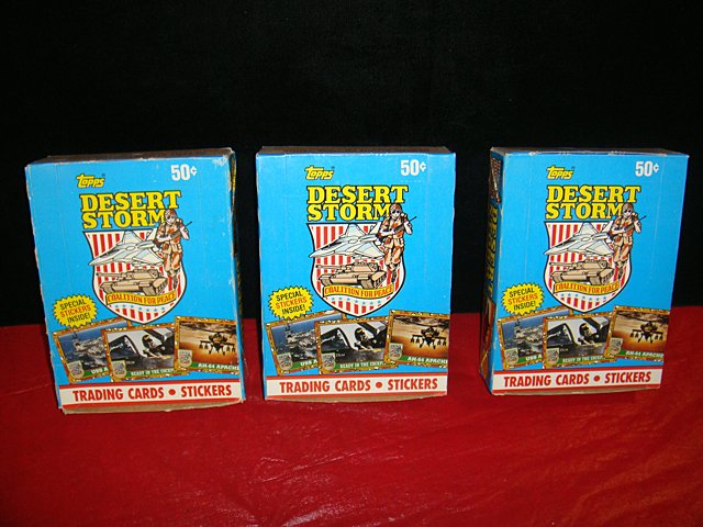 St. Jude Item: Desert Storm Trading Cards: To Benefit St. Jude Children's Research Hospital; Lot of 3 Boxes of Desert Storm Trading Cards from Topps, each box contains unopened packages of 8 Trading Cards and 1 Sticker. This lot is being aucti