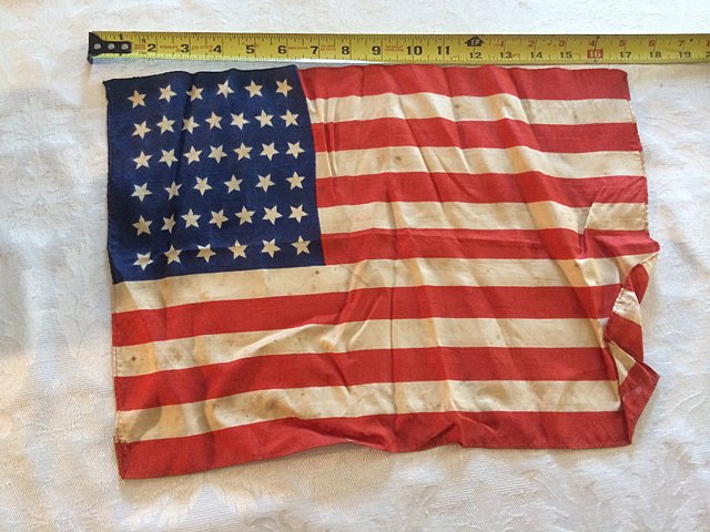 39 Star Silk Flag: 39 Star Silk Flag, nice piece of Americana Folk Art! Measures 17" long x 12" high.