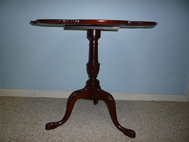 Mahogany Table: Custom made mahogany table, c. 1820 - 40's. Scalloped edge, nice graining on top, very nice pedestal.