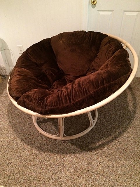 Papasan Chair: Excellent Condition with plush brown cushion.