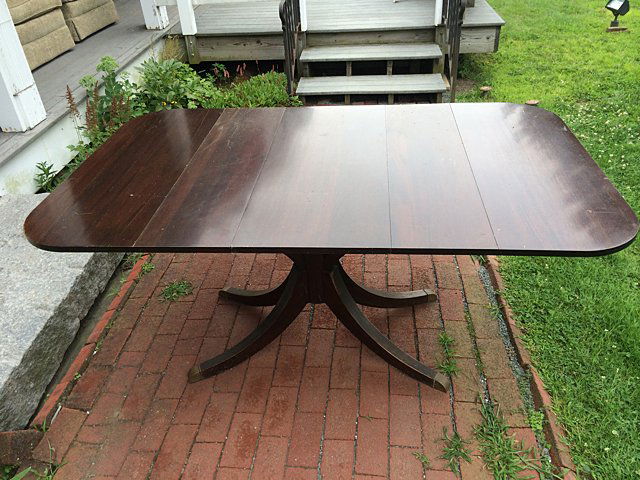 Duncan Fife Drop Leaf Table: Drop leaf, spin top with 1 leaf; 64" long x 40" wide with leaf. 20" x 40"; 30" high
