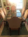 Vintage Glass Top Dining Table, 8 Chairs