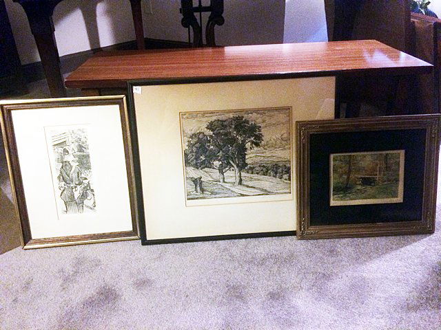 Beautiful Print Lot: Beautiful lot of 3 signed prints, Fte Champtre, by Jacques Villon, and 2 landscapes, largest measures 17" height frame size.
