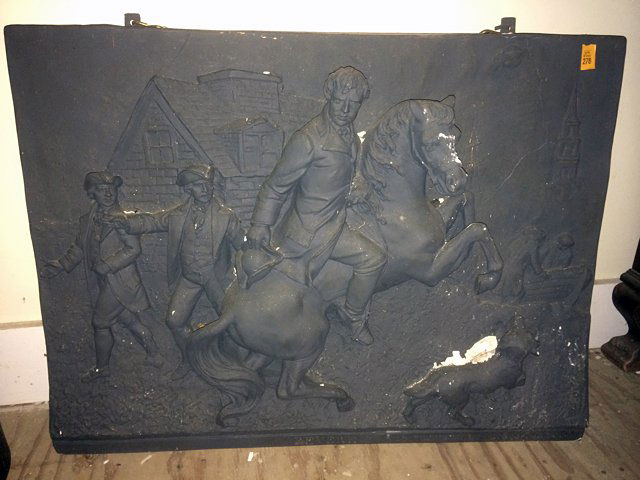 Paul Revere's Ride: Paul Revere's Midnight ride made of plaster, 3 dimensional architectural element, measures approx. 30 1/2" x 23" high x 6" deep
