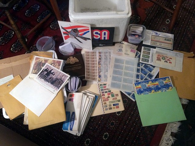 Stamp Collection: Large collection of stamps including many First Day Covers, stamp sheets, stamp book, loose early stamps, Great Firsts in Aviation, 23 kt gold limited edition book, airmail stamps, Lone Eagle Collecti