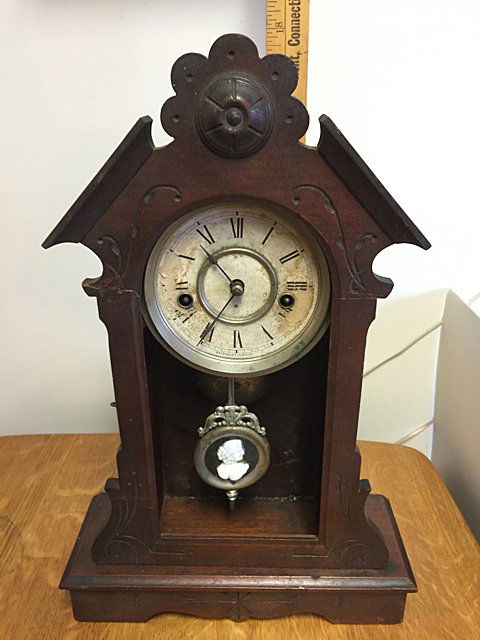 Waterbury Clock Co. Black Walnut Shelf Clock (1 of 4)