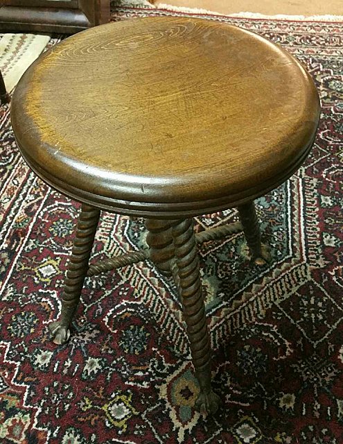 Barley Twist Piano Stool: Barley Twist piano stool with glass ball and claw feet