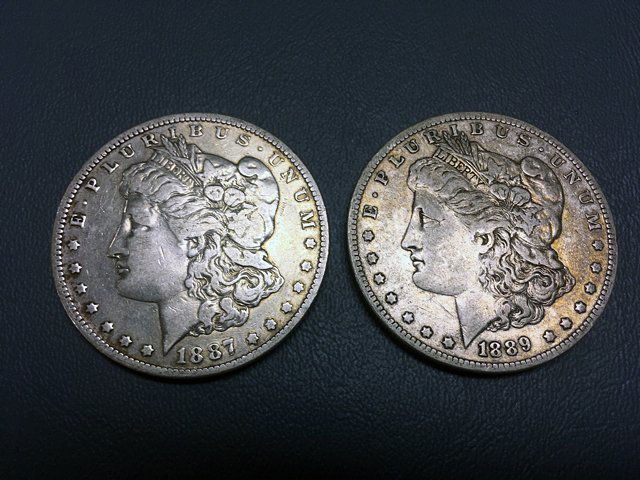 1887-O and 1889-O Morgan Silver Dollars (1 of 6)