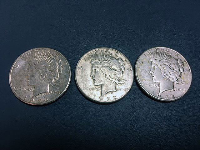 3 1922-S Peace Silver Dollars (1 of 8)