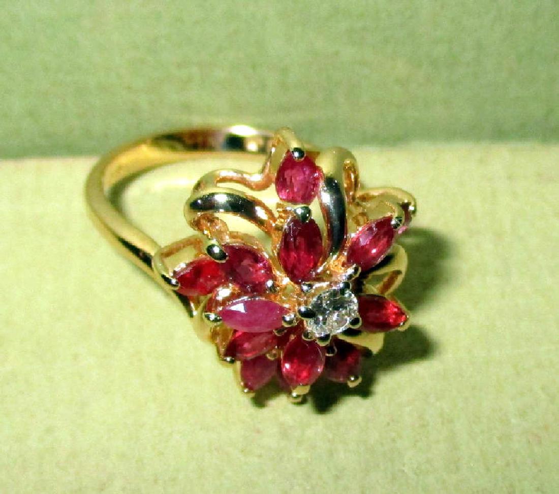 Lady's 14k Gold Ring with Rubies and Diamond (1 of 1)